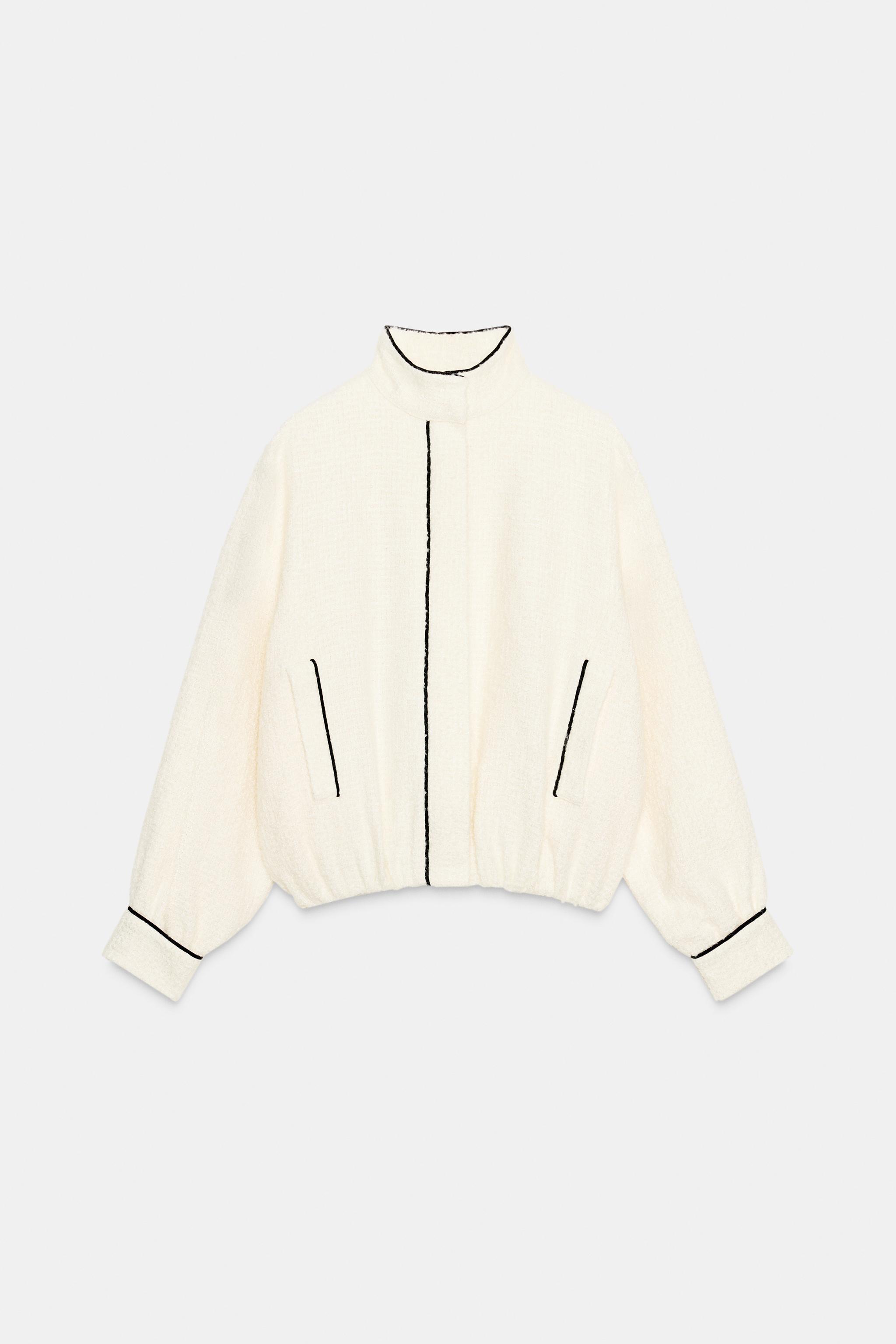 CONTRAST PIPING TEXTURED BOMBER JACKET